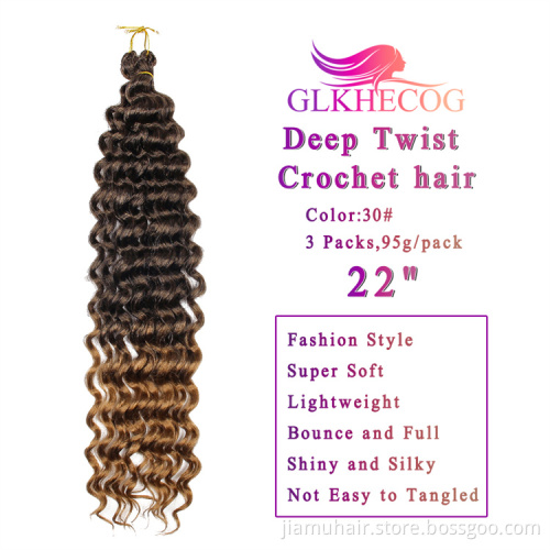 crochet braid deep twist hair premium deep wave yaki synthetic hair extension 22 inch braiding bulk hair